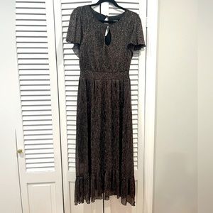 Kensie Metallic Dress short sleeve keyhole midi size 10